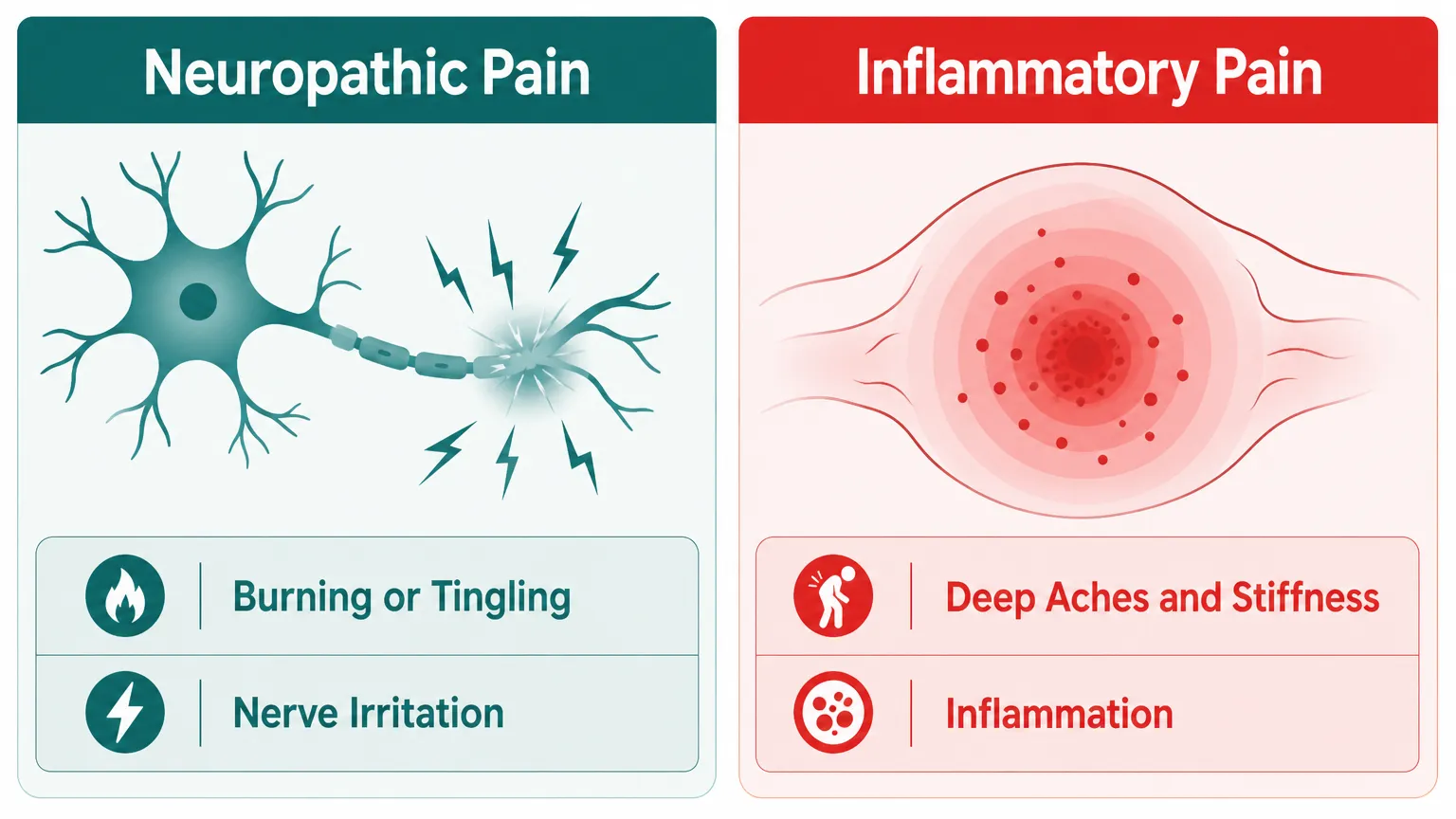 Diagram comparing neuropathic and inflammatory long COVID pain